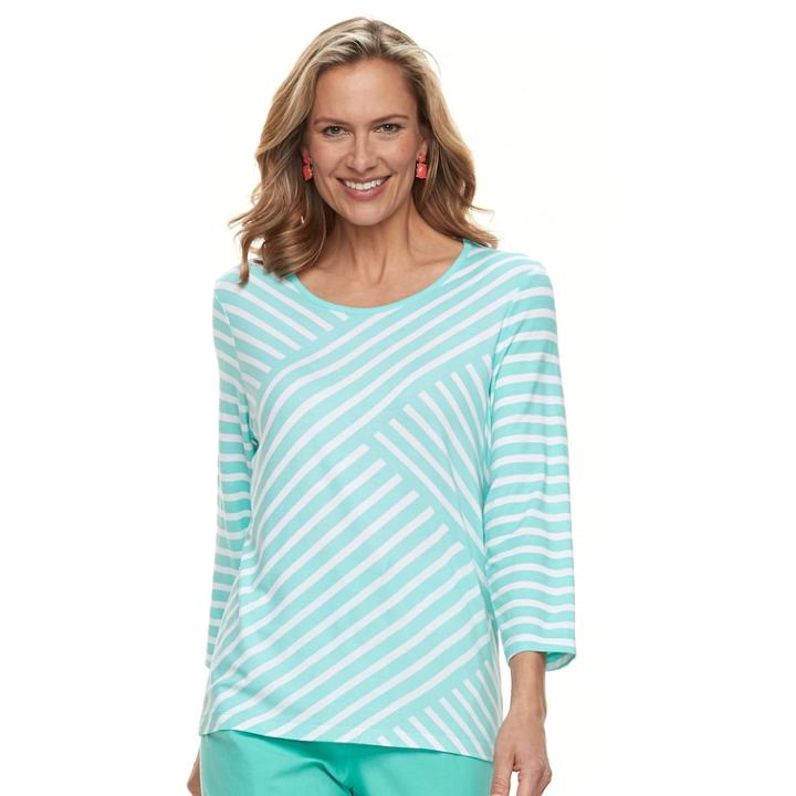 Women's Cathy Daniels Diagonal Stripe Top, Size: Large, Green