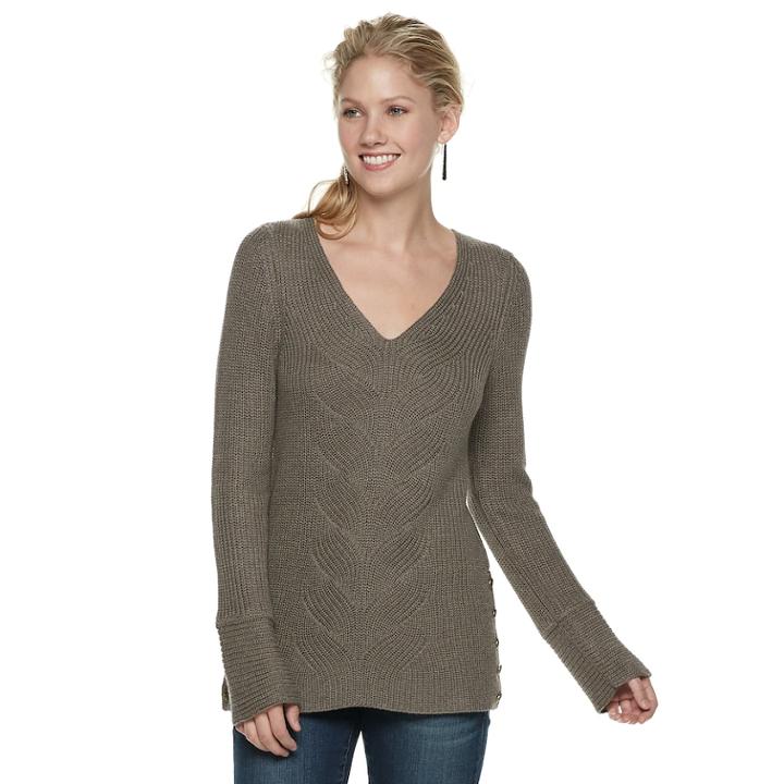 Women's Sonoma Goods For Life&trade; Button Accent V-neck Sweater, Size: Small, Med Brown