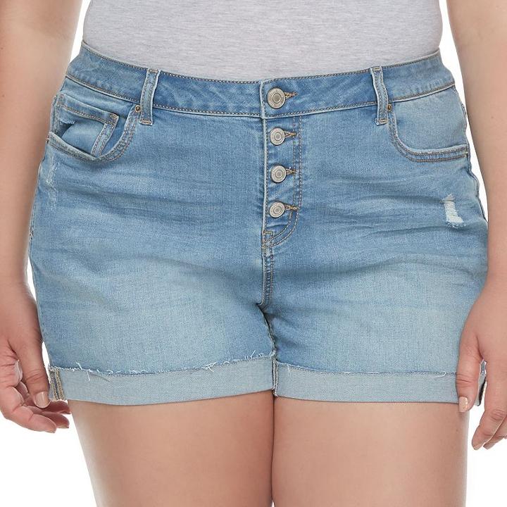 Juniors' Plus Size Mudd&reg; High-waist Midi Shorts, Girl's, Size: 24 W, Med Blue