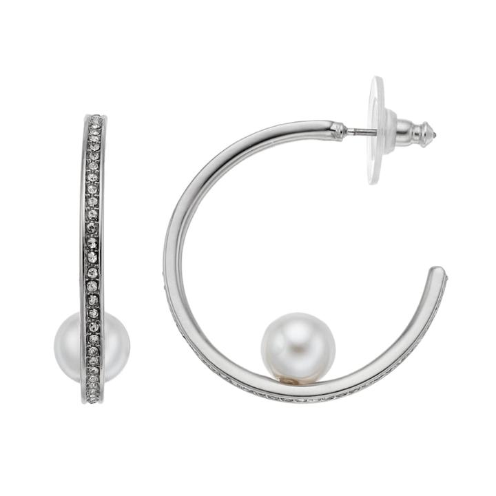 Simply Vera Vera Wang Pave Nickel Free Semi Hoop Earrings, Women's, White