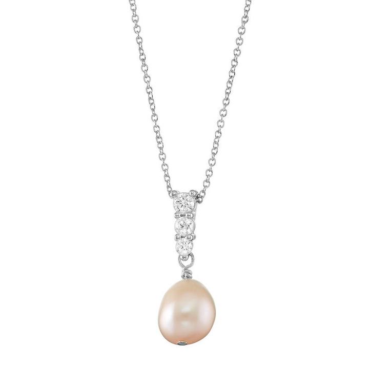 Lily & Lace Silver Tone Dyed Freshwater Cultured Pearl & Cubic Zirconia Drop Pendant, Women's, Size: 18, Pink