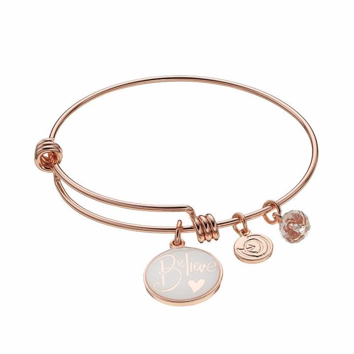Love This Life Believe Disc Charm Bangle Bracelet, Women's, Size: 8, Pink