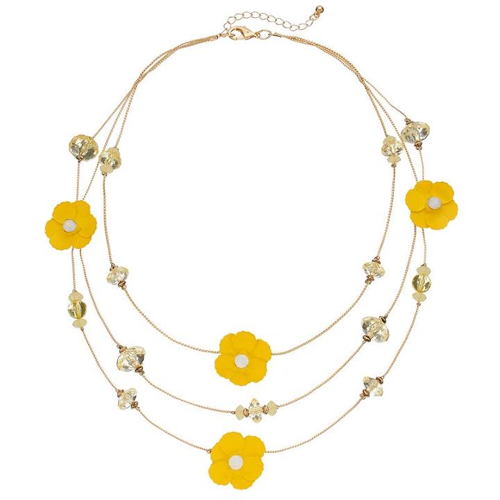 Yellow Flower Beaded Multi Strand Necklace, Women's