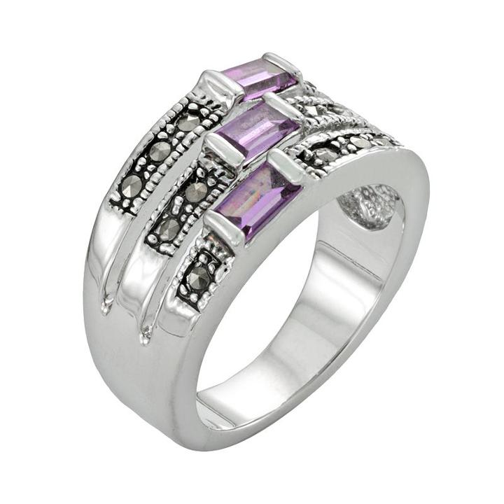 Silver Tone Simulated Amethyst And Marcasite Ring, Women's, Size: 7, Purple