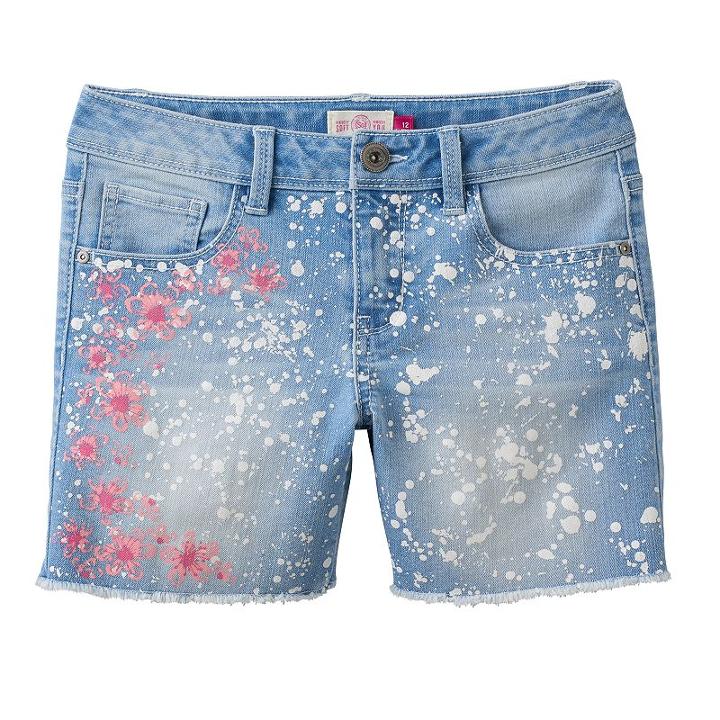 Girls 7-16 So&reg; Embroidered Flower Midi Jean Shorts, Girl's, Size: 12, Med Blue