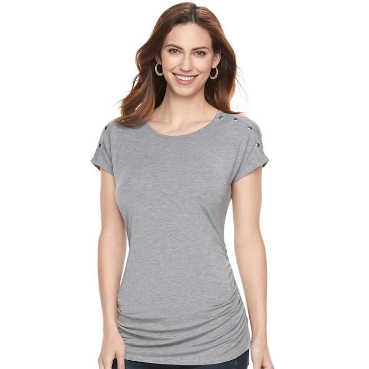 Maternity A:glow Ruched Snap-shoulder Nursing Tee, Women's, Size: L-mat, Dark Grey