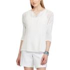Women's Chaps Lace-up Linen Blend Sweater, Size: Medium, White
