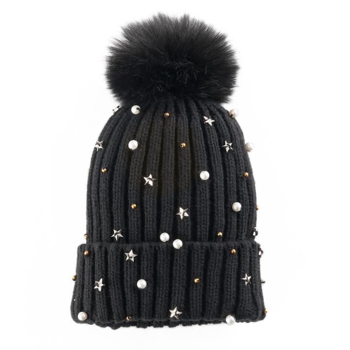 Madden Nyc Women's Star Studded Pom Pom Beanie, Oxford