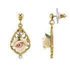 1928 Porcelain Rose & Simulated Crystal Drop Earrings, Women's, White