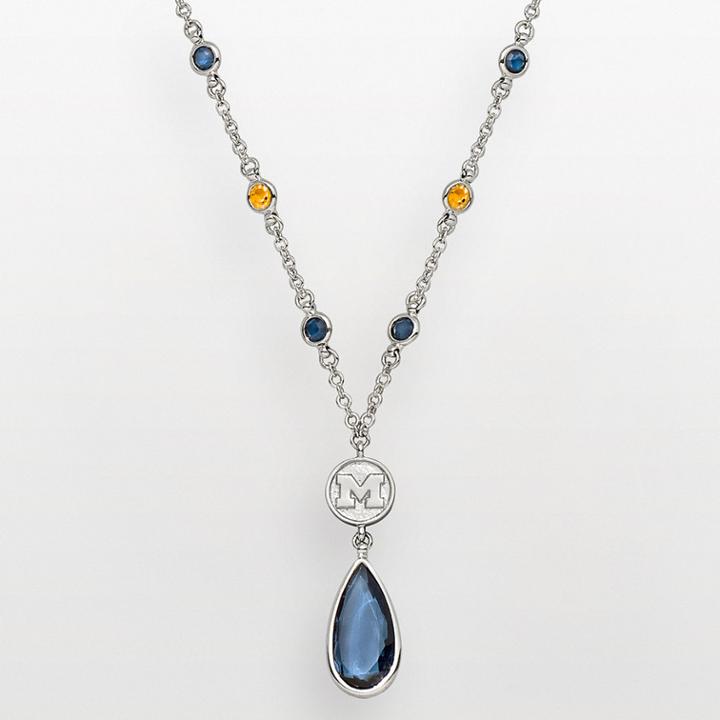 Michigan Wolverines Silver Tone Crystal Logo Teardrop Y Necklace, Women's, Multicolor