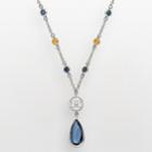 Michigan Wolverines Silver Tone Crystal Logo Teardrop Y Necklace, Women's, Multicolor