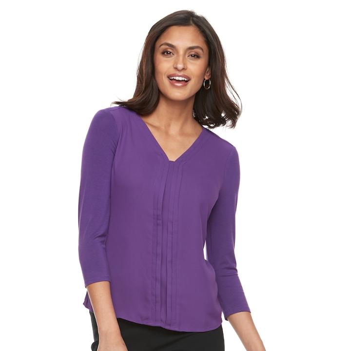 Petite Women's Dana Buchman Hi-lo V-neck Top, Size: M Petite, Med Purple