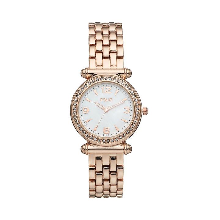 Folio Women's Crystal Stainless Steel Watch, Size: Medium, Pink