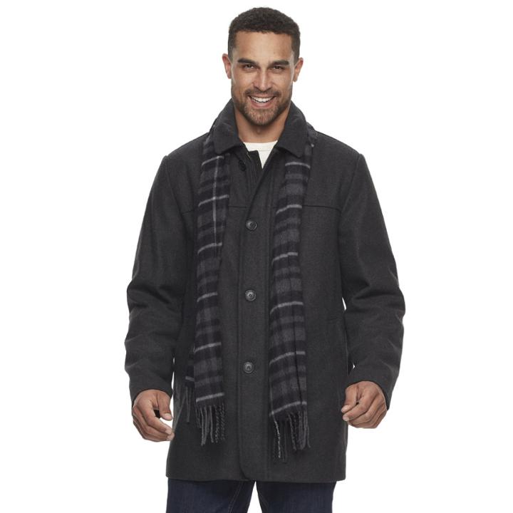Men's Dockers Wool-blend Coat With Scarf, Size: Xxl, Dark Grey