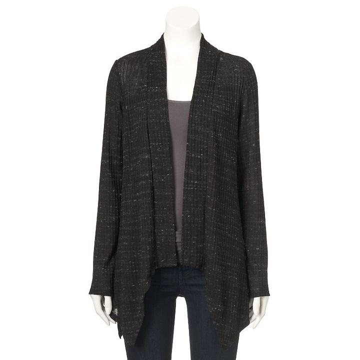 Women's Ab Studio Handkerchief-hem Cardigan, Size: Xlrg Av/rg, Black