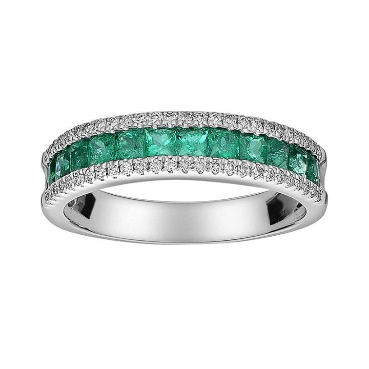 14k White Gold 1/5-ct. T.w. Diamond And Emerald Ring, Women's, Size: 6, Green