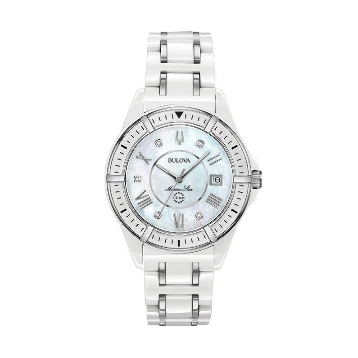 Bulova Women's Marine Star Diamond Ceramic Watch - 98p172, Size: Large, White