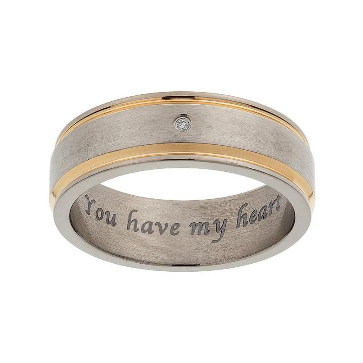 Diamond Accent Titanium And Yellow Ion-plated Titanium Striped Wedding Band - Men, Size: 9, Multicolor