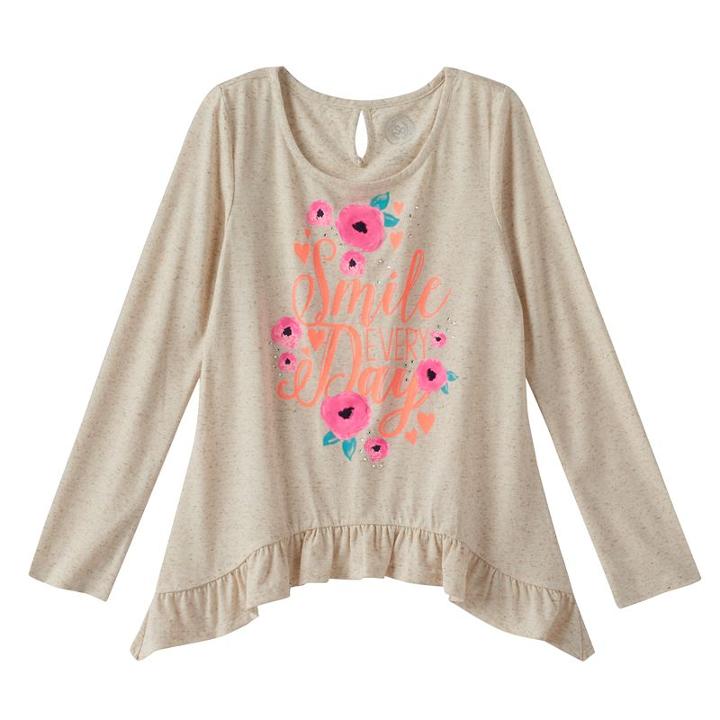 Girls Plus Size So&reg; Sharkbite Hem Keyhole Top, Girl's, Size: 12 1/2, Light Grey