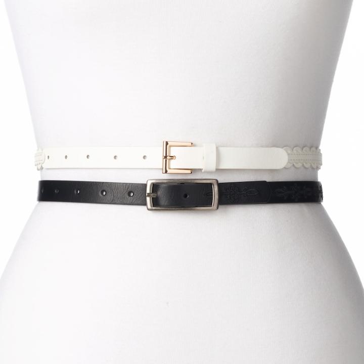 Women's Sonoma Goods For Life&trade; Embroidered & Scalloped 2-for-1 Belt Set, Size: L-xl, Natural