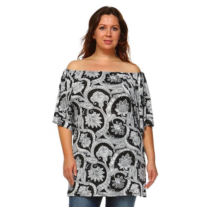 Plus Size White Mark Off-the-shoulder Printed Top, Women's, Size: 1xl