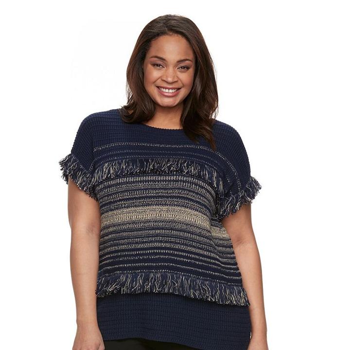 Plus Size Dana Buchman Fringe Dolman Sweater, Women's, Size: 3xl, Blue