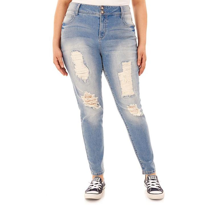 Juniors' Plus Size Wallflower Curvy Ripped Skinny Jeans, Teens, Size: 16 W, Med Yellow