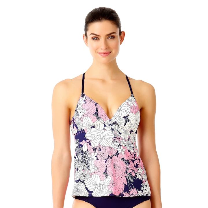Women's Cole Of California D-cup Floral Crochet Tankini Top, Size: Medium, Bondi Blooms