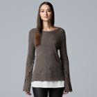 Women's Simply Vera Vera Wang Mock-layer Bell Sleeve Sweater, Size: Small, Dark Brown