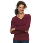 Women's Croft & Barrow&reg; Essential Cable Knit V-neck Sweater, Size: Xl, Dark Red