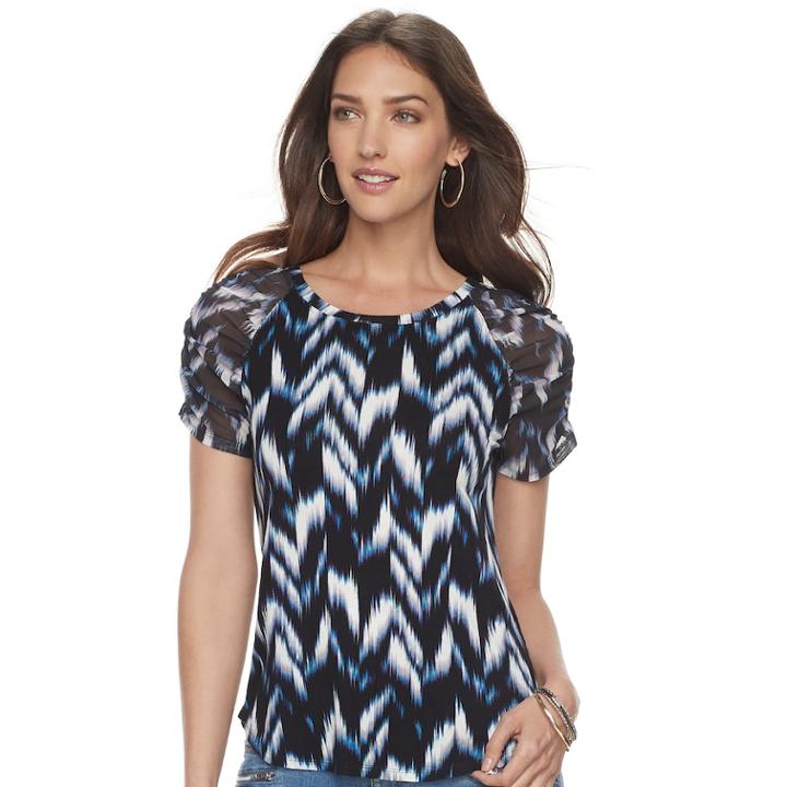 Women's Jennifer Lopez Mesh-sleeve Scoopneck Tee, Size: Large, Blue