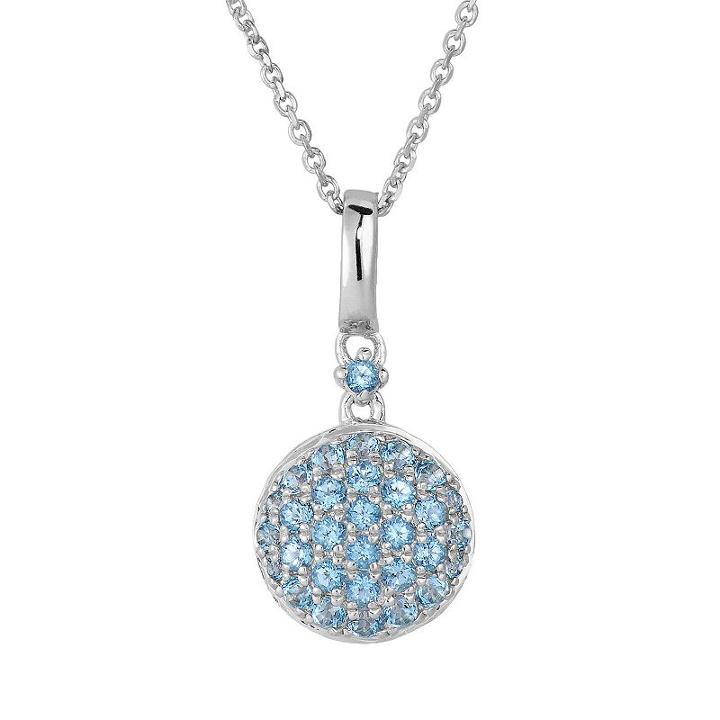 Oro Leoni Sterling Silver Blue Topaz Disc Pendant - Made With Genuine Swarovski Gemstones, Women's, Size: 18