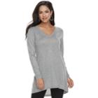 Petite Apt. 9&reg; High-low V-neck Tunic Sweater, Women's, Size: S Petite, Dark Grey