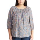 Plus Size Chaps Shirred Floral Top, Women's, Size: 1xl, Blue