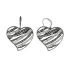 Lavish By Tjm Sterling Silver Crystal Openwork Heart Drop Earrings - Made With Swarovski Marcasite, Women's, White