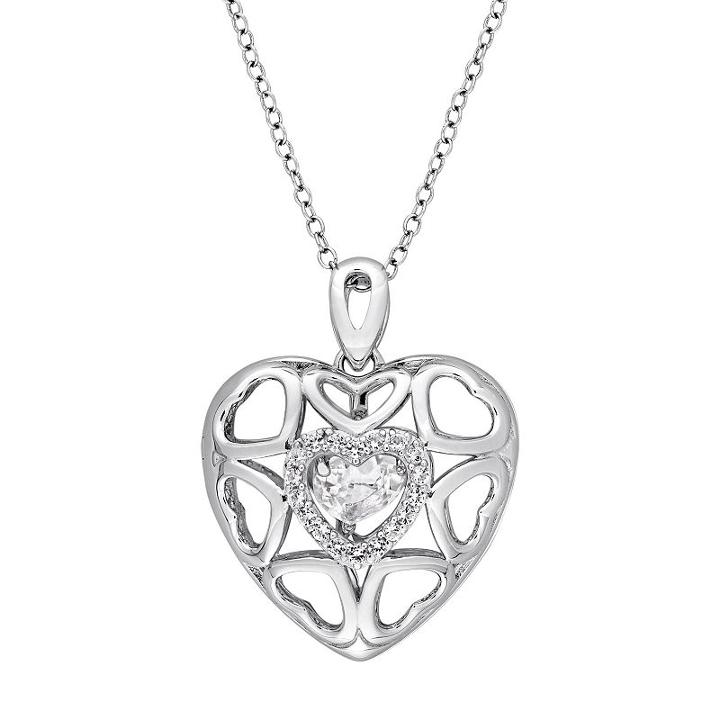 Sterling Silver White Topaz Openwork Heart Locket, Women's, Size: 18