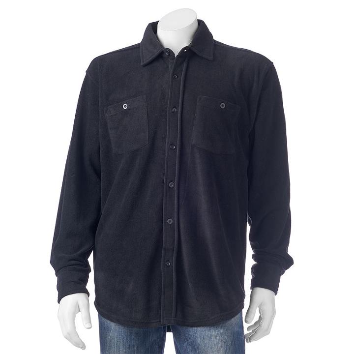 Men's Victory Rugged Wear Microfleece Button-down Shirt Jacket, Size: Medium, Black
