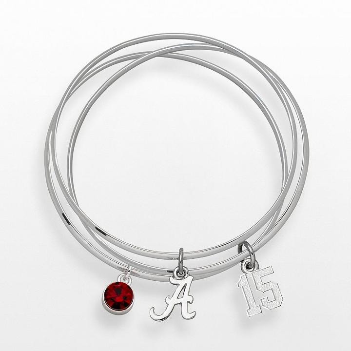 Logoart Alabama Crimson Tide Bcs National Champions Silver Tone Crystal Charm Bangle Bracelet Set, Women's, Grey