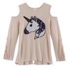 Girls 7-16 Miss Chievous Cold Shoulder Sequin Applique Tee, Size: Large, Med Pink