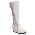 2 Lips Too Niles Women's Knee High Wedge Boots, Size: Medium (8.5), White