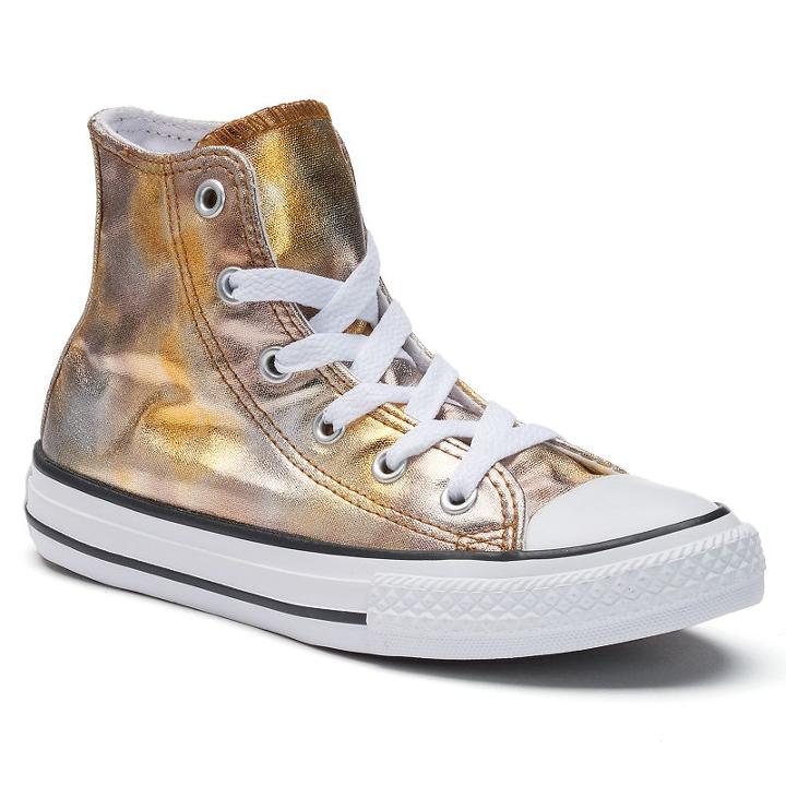 Girls' Converse Chuck Taylor All Star Metallic High Top Sneakers, Girl's, Size: 3, Silver