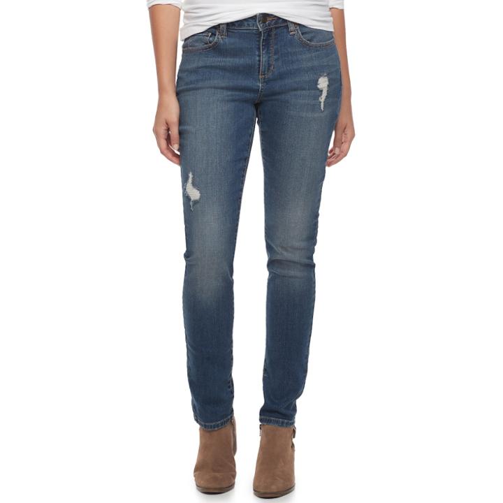 Women's Sonoma Goods For Life&trade; Destructed Skinny Jeans, Size: 10 T/l, Blue (navy)