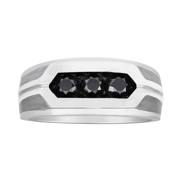 Men's 10k White Gold 1 Carat T.w. Black Diamond 3-stone Ring, Size: 12