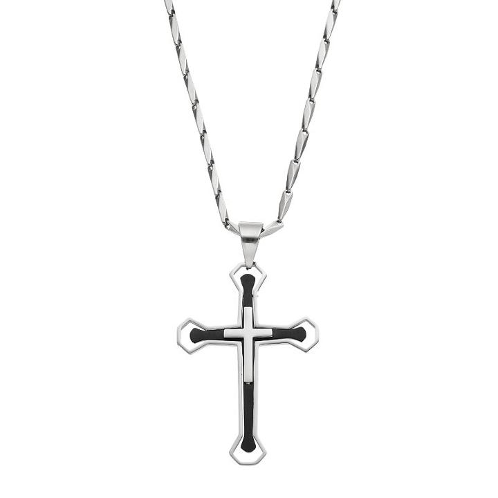 Men's Stainless Steel Cross Long Necklace, Size: 30, Black