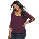 Juniors' Plus Size Liberty Love Lattice Sleeve Top, Teens, Size: 1xl, Drk Purple