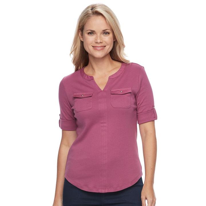 Petite Croft & Barrow&reg; Button-tab Top, Women's, Size: L Petite, Med Purple