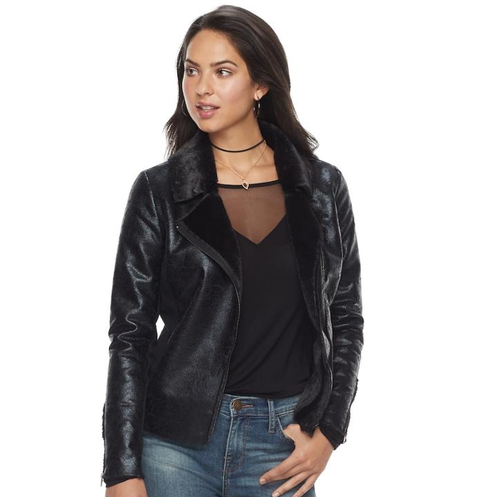 Women's Rock & Republic&reg; Faux Leather Moto Jacket, Size: Medium, Black