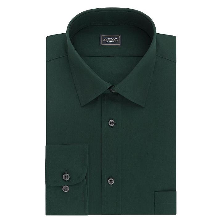 Big & Tall Arrow Regular-fit Poplin Wrinkle-free Dress Shirt, Men's, Size: 16.5 35/6t, Green Oth