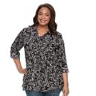 Plus Size Croft & Barrow&reg; Printed Lace-up Shirt, Women's, Size: 1xl, Grey (charcoal)