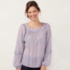 Women's Lc Lauren Conrad Love, Lauren Shirred Peasant Top, Size: Large, Purple